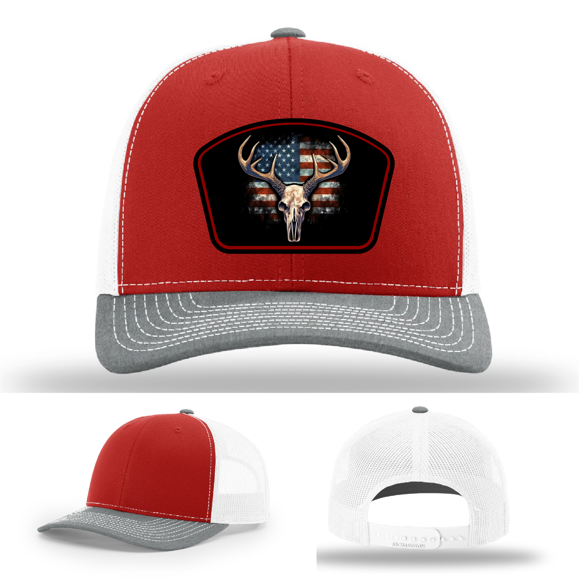 Flag deer skull logo designs – variant patches for hats