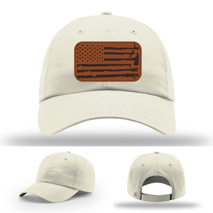 Leather patch firefighter hat – Richardson hat with fire tool American flag design