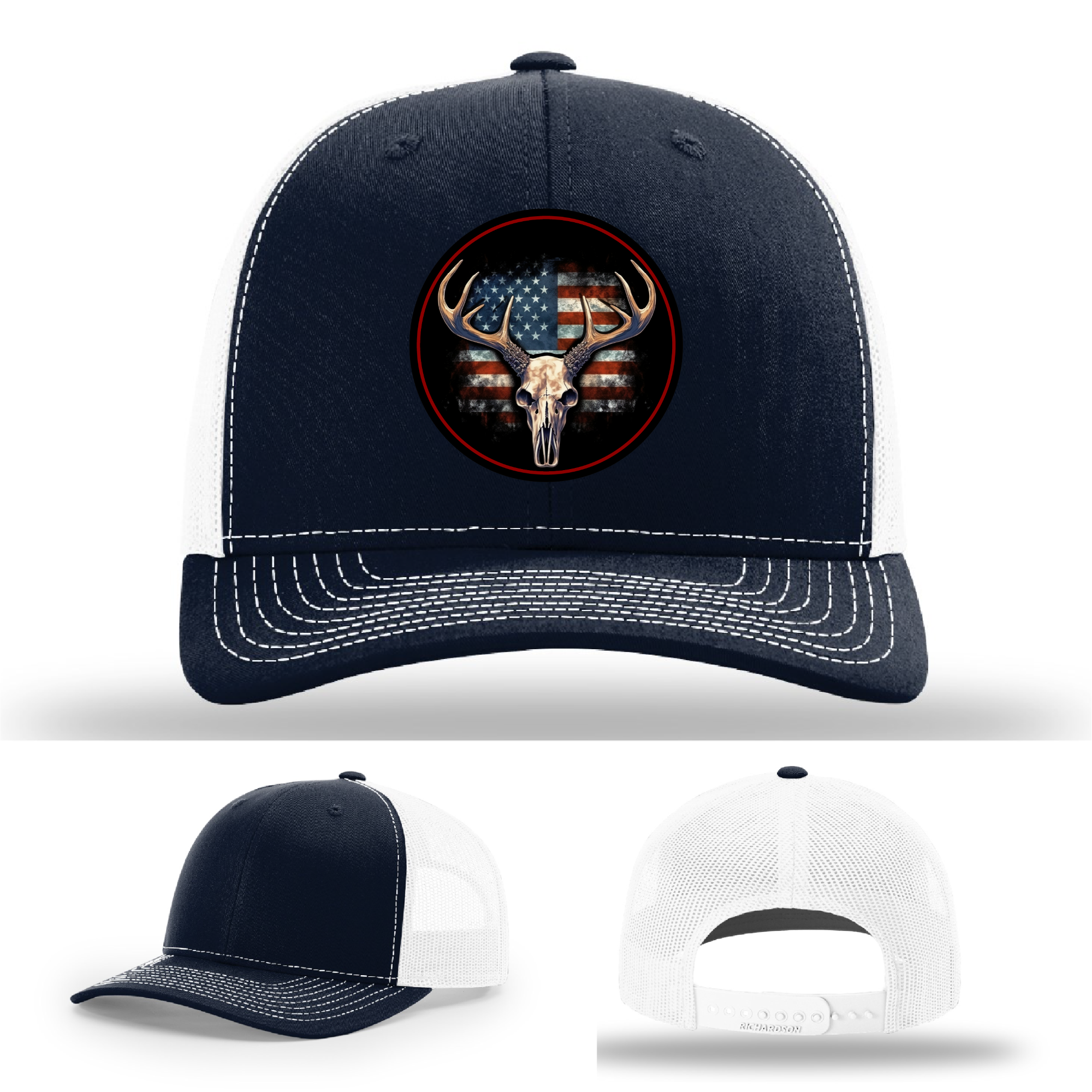 Richardson leather hat variants – American deer skull hunting logo patches