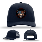Leather patch hat variants – patriotic hunting designs with deer skull logos