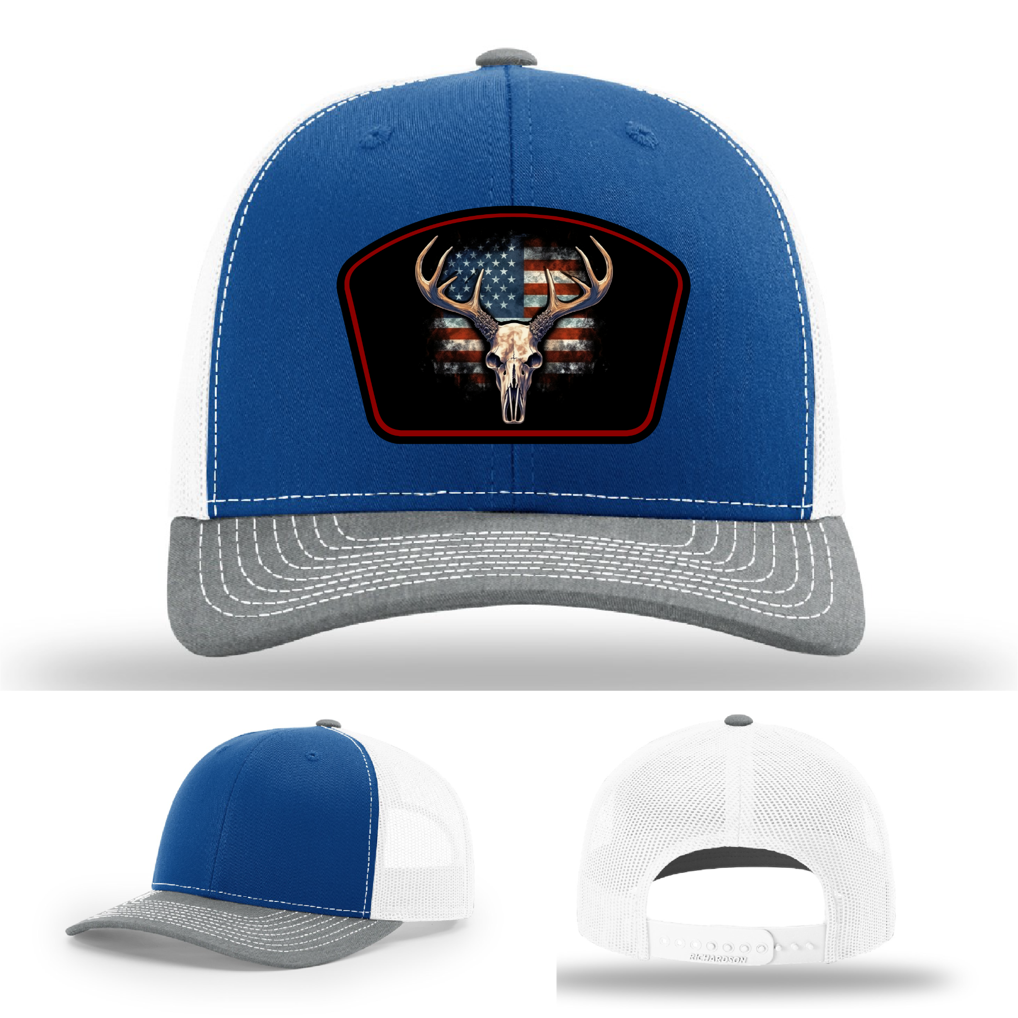 Variants of deer skull flag patch – seen on Richardson hats