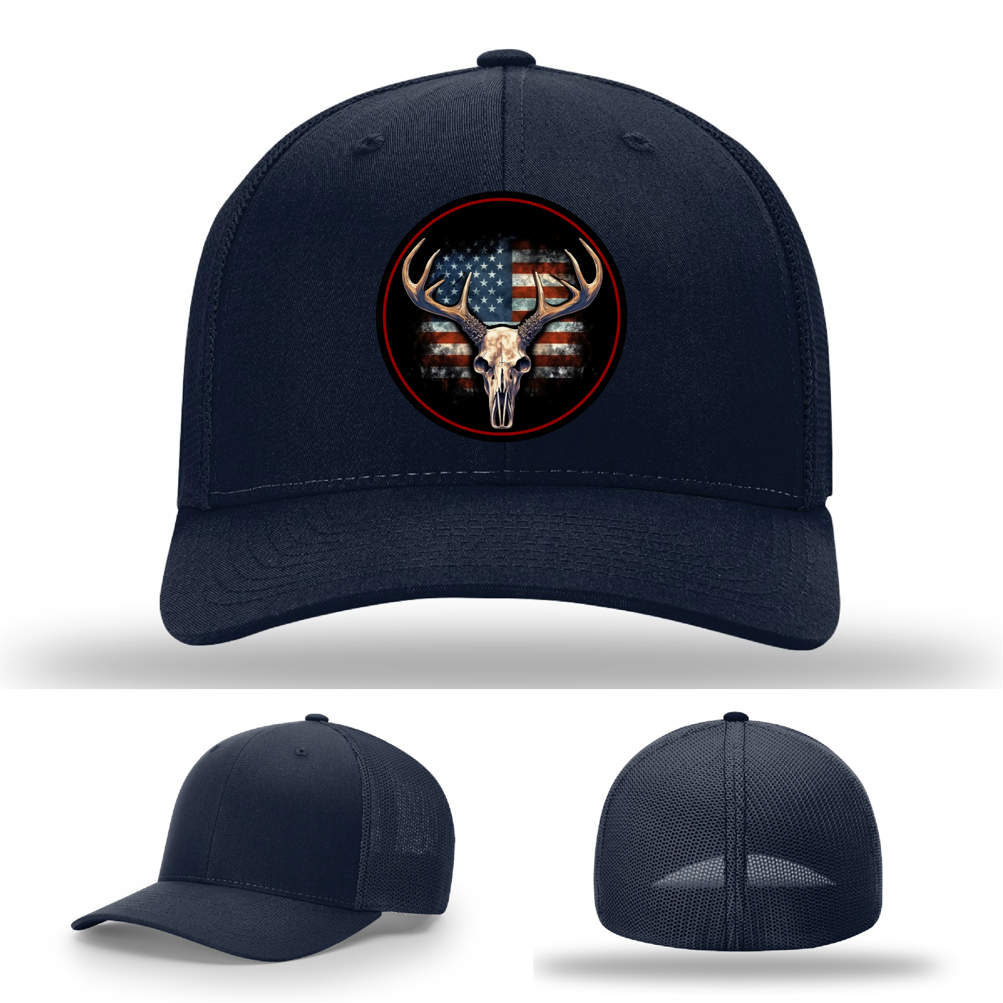 American hunting skull patch logos – leather variations across Richardson hats