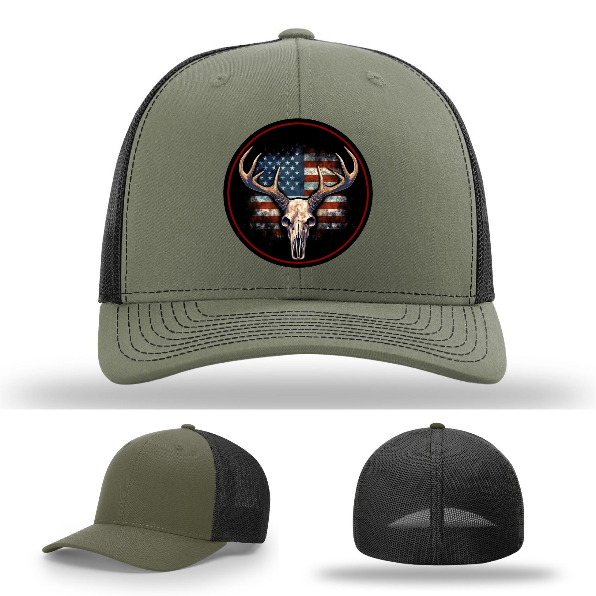 Hunting deer patch variants – USA skull leather logos on Richardson hats