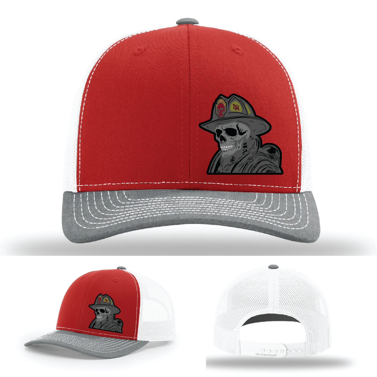 Multiple fire skull logo patches – leather variants for Richardson hats