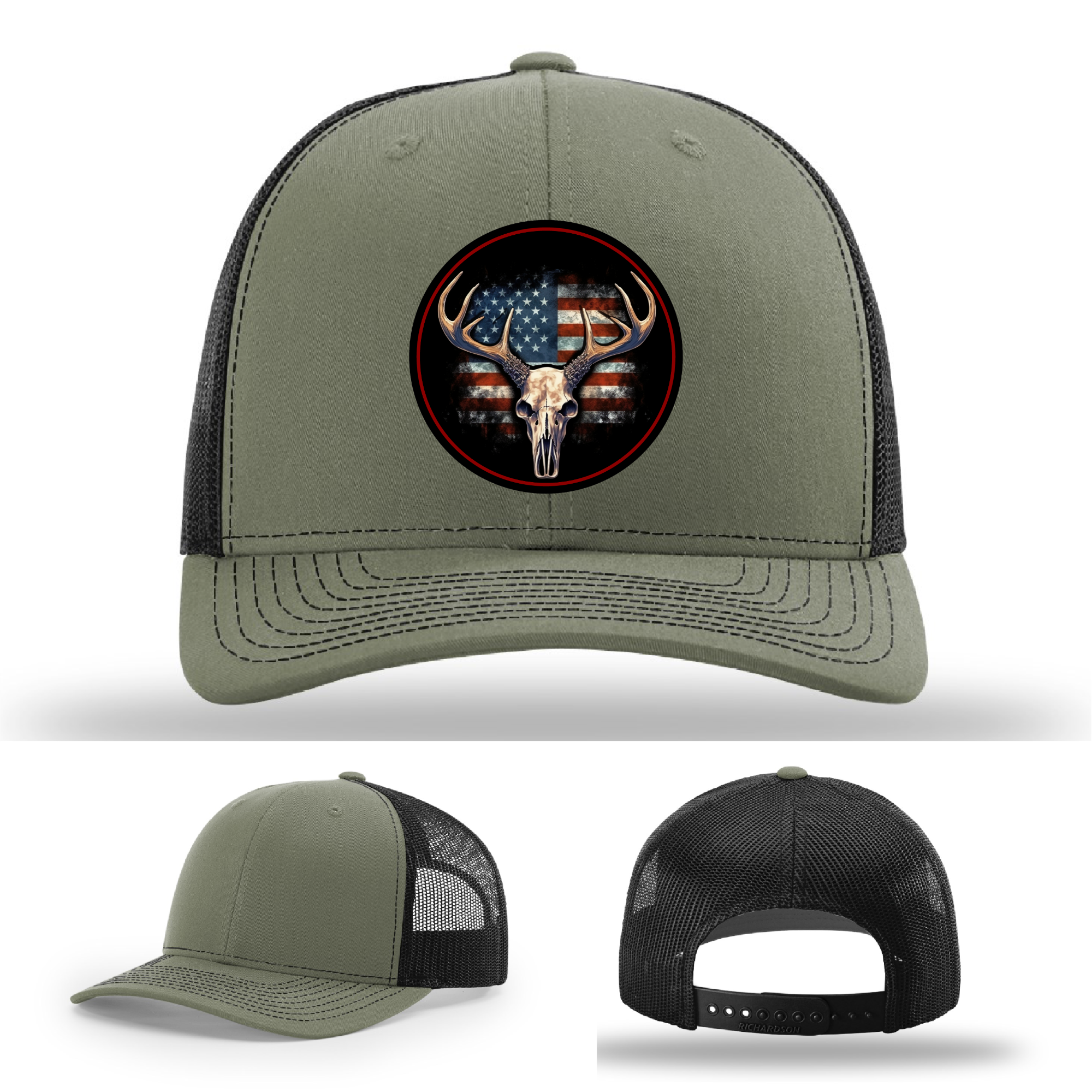 American deer hunting hat patch styles – leather logos on Richardson variants