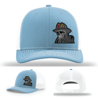 Leather firefighter skull designs – helmet patch variants on Richardson hats
