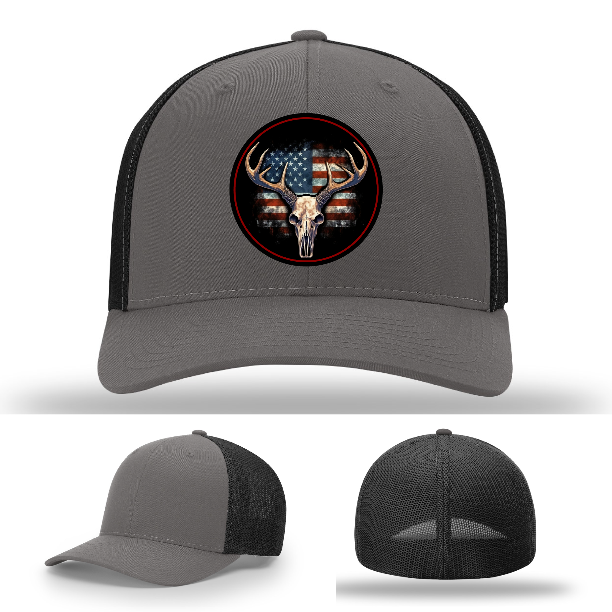 USA-themed deer patch variations – hunting logos on Richardson leather hats