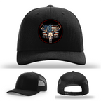 USA buck skull leather patch variants – deer hunting logo styles on Richardson hat designs