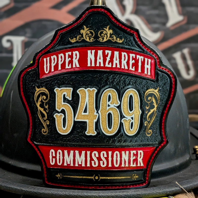 Custom fire helmet shield designed for officer helmets