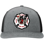 Custom Richardson hats featuring full color leather patches designed for multiple Bentonville Fire Department trucks and crews