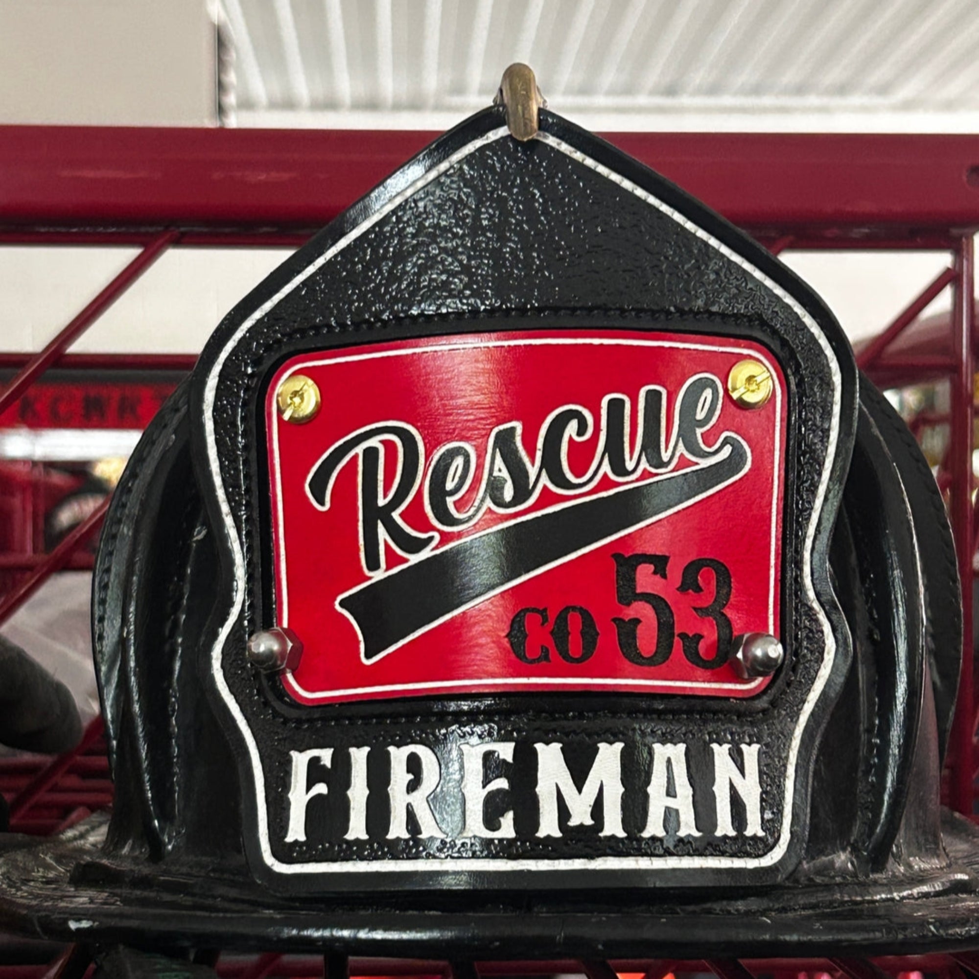 Custom leather firefighter passport shield. 