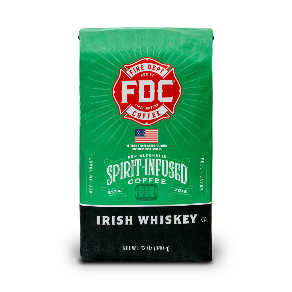Fire Department Coffee Irish Whiskey Infused Coffee bag, green packaging