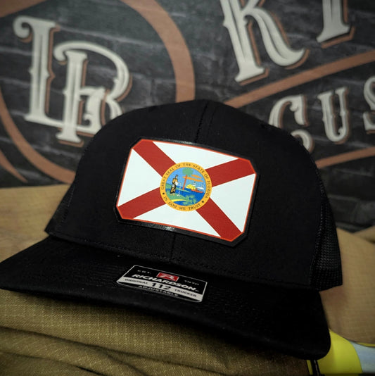 Custom Richardson hat with full-color Florida state flag leather patch – handcrafted state pride hat.