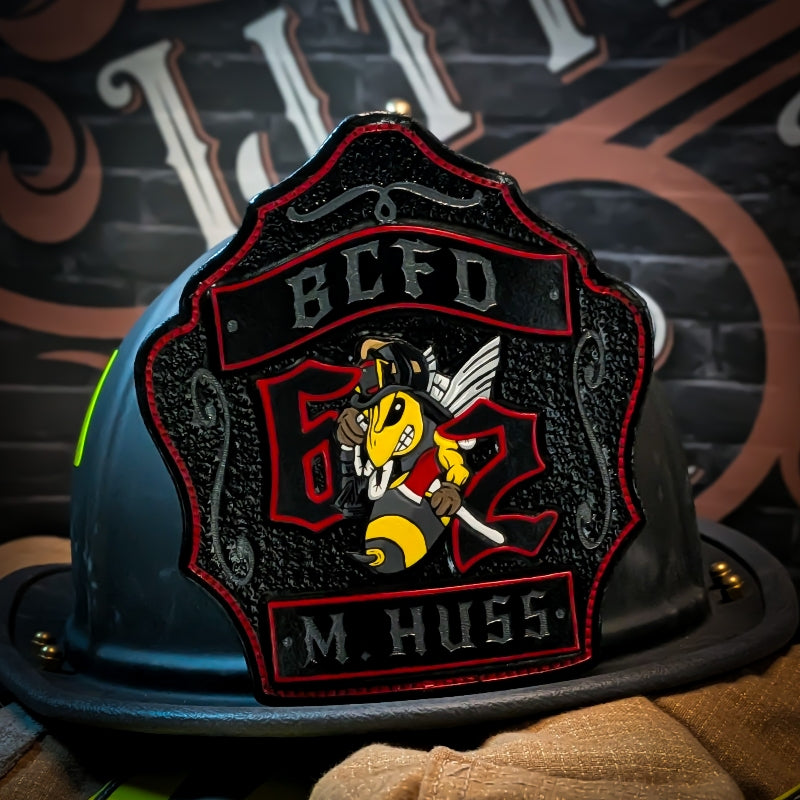 Full custom fire helmet shield with custom artwork