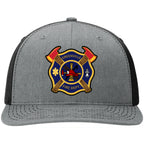 Custom leather patch for Greenville Fire on a Richardson 112 or 110 hat. 