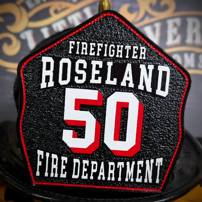 helmet shield with name and rank – custom leather firefighter front