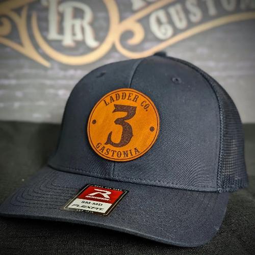 Custom firefighter hats for Gastonia Ladder co 3. Made with real leather and on a Richardson 110 fitted hat