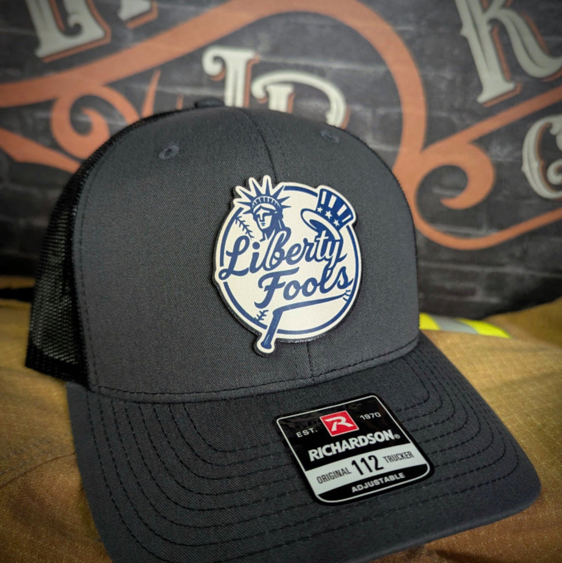 Liberty City FOOLS firefighter hat with custom logo – Richardson hat built for the Liberty FOOLS brotherhood.