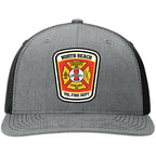 Custom firefighter hats with leather patch on Richardson 112 for your fire department