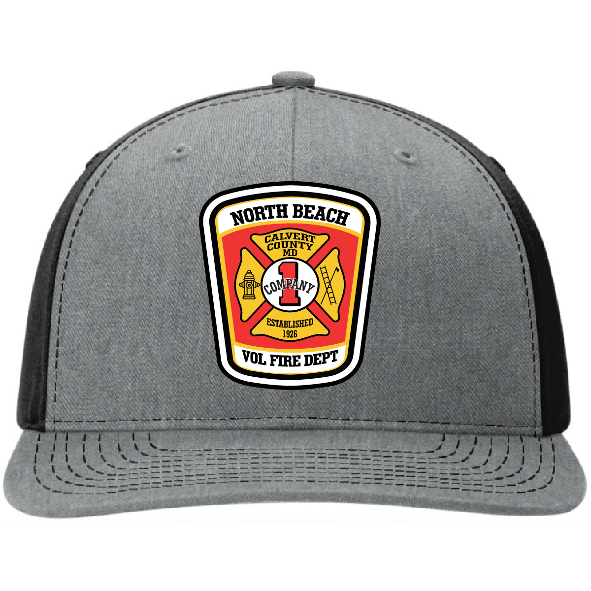 Custom firefighter hats with leather patch on Richardson 112 for your fire department