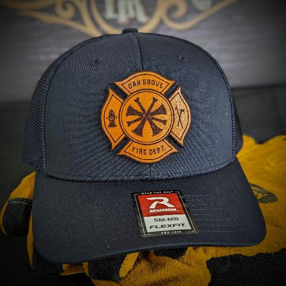 Fire shield hat, Custom Richardson Maltese Cross fire department hat, first responder hats, firefighter leather patch hats, Custom firefighter hats, fireman gifts, Fire shield hat Thin red line hats, Custom fire department hats, leather head, Non-Painted Custom Maltese Leather Patch Hat