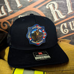 Custom firefighter hats with leather patch on Richardson 112 for your fire department