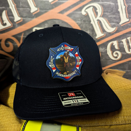 Custom firefighter hats with leather patch on Richardson 112 for your fire department