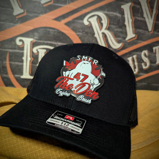 Custom firefighter hat with handcrafted leather patch, personalized with fire department name, station number, or logo