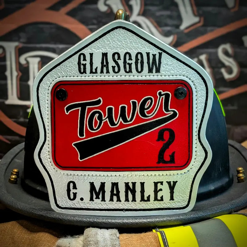 Handcrafted leather passport helmet shield for fire department gear