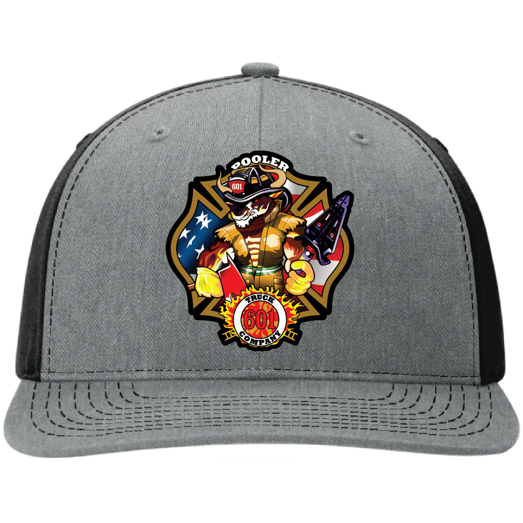Custom firefighter hats with leather patch on Richardson 112 for your fire department