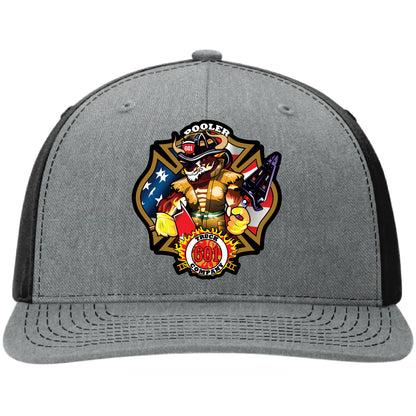 Custom firefighter hats with leather patch on Richardson 112 for your fire department