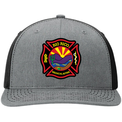 Custom firefighter hat for Rio Rico fire distric. Featuring a custom leather patch on a Richardson hat