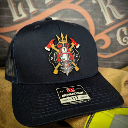 Custom firefighter hats with leather patch on Richardson 112 for your fire department