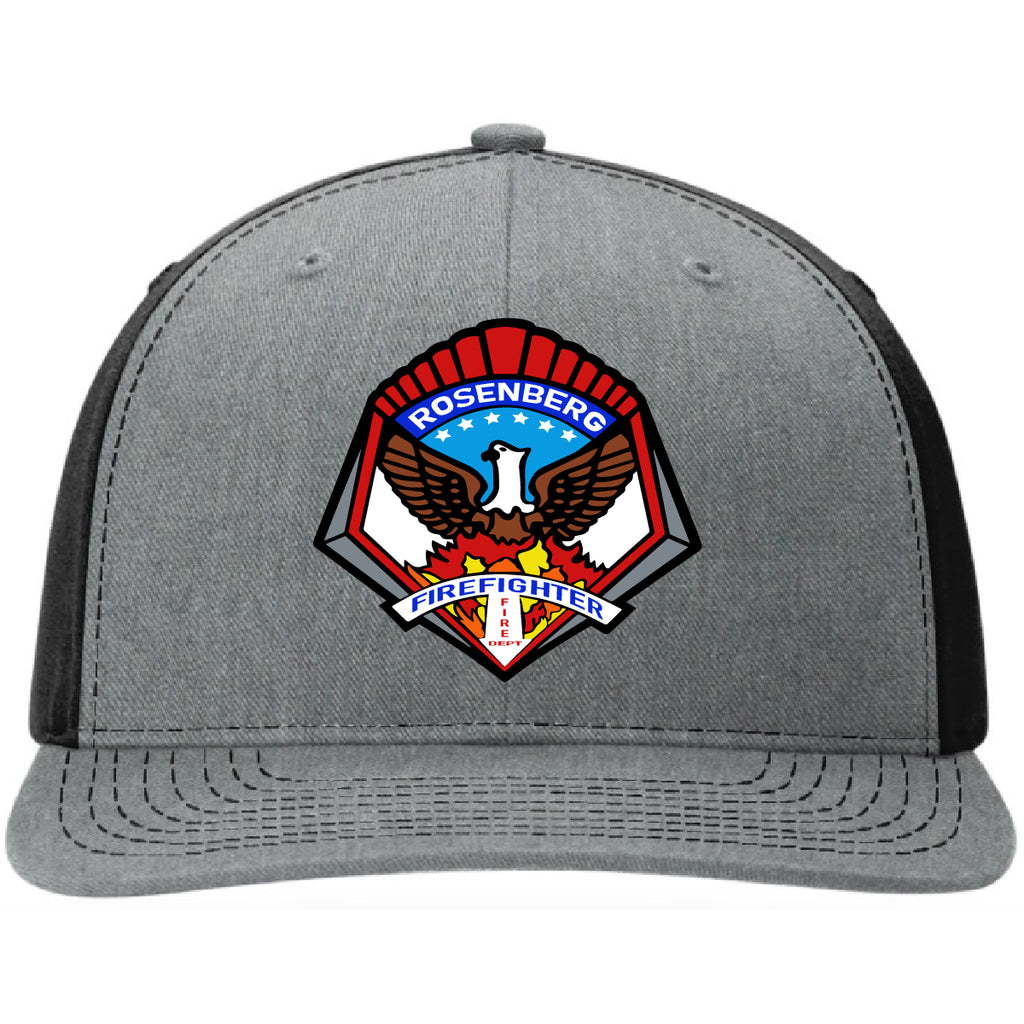Custom firefighter hats with leather patch on Richardson 112 for your fire department