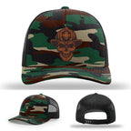 Leatherhead firefighter hat variant with skull and helmet patch front view