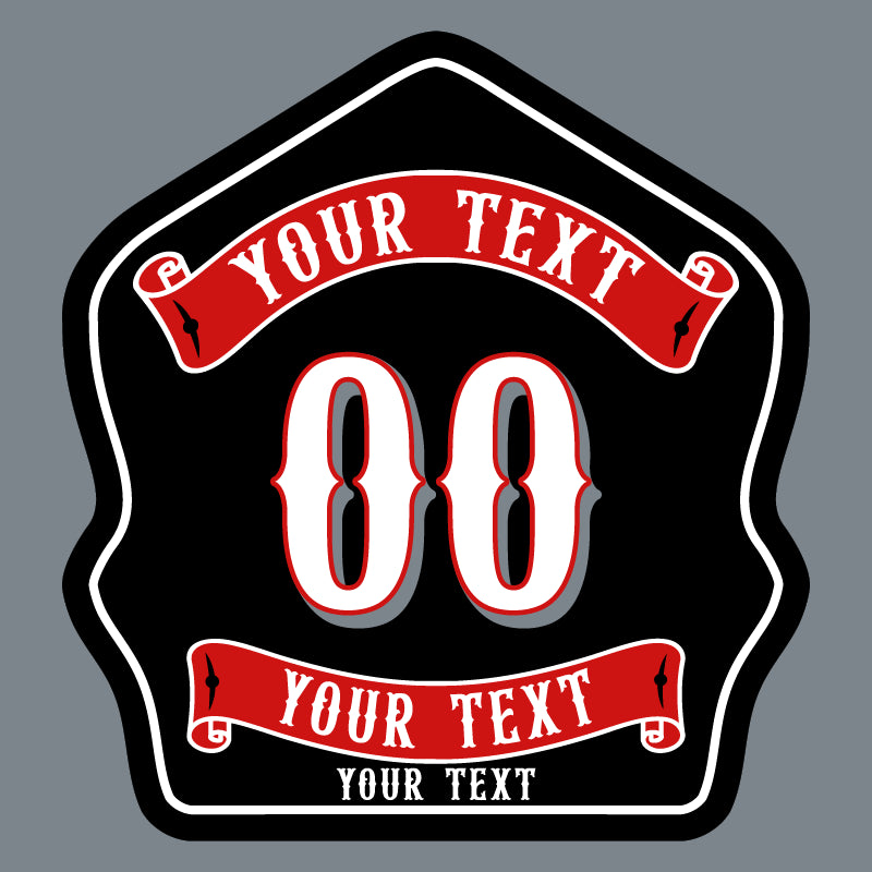 Custom leather firefighter helmet shield with classic backstep design built for the fireground