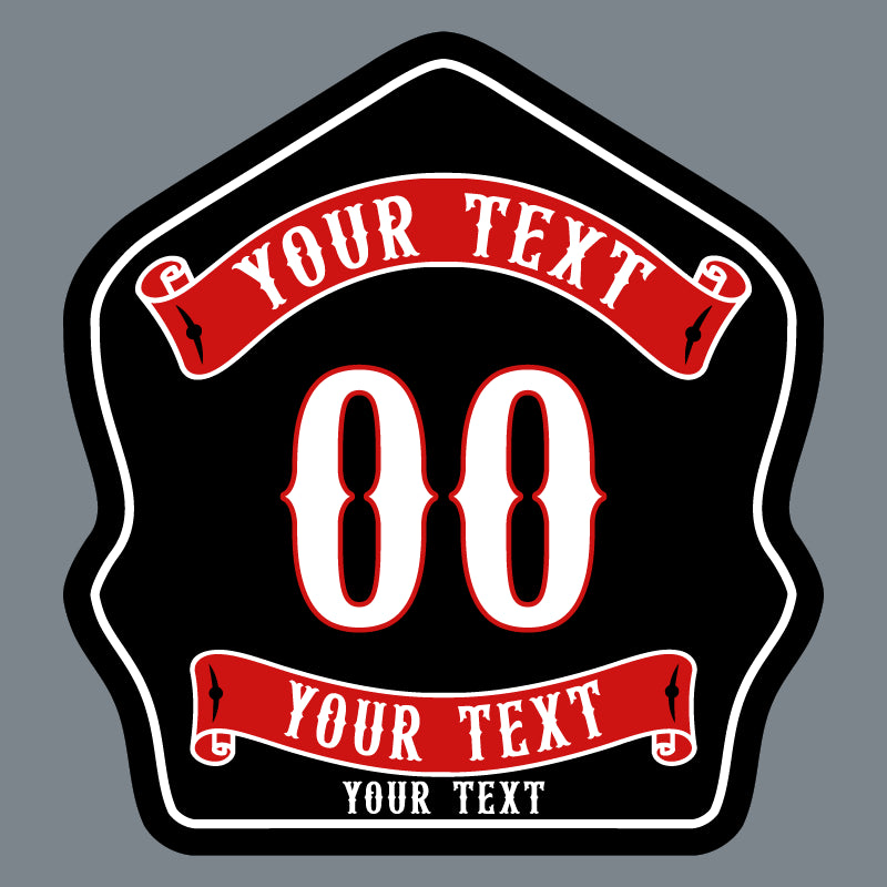 Handcrafted full grain leather firefighter helmet shield showing traditional layout for company number and rank