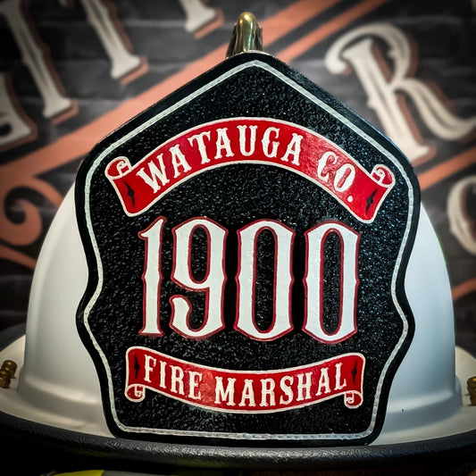 Custom fire helmet shield for Watauga County NC ire Marshal