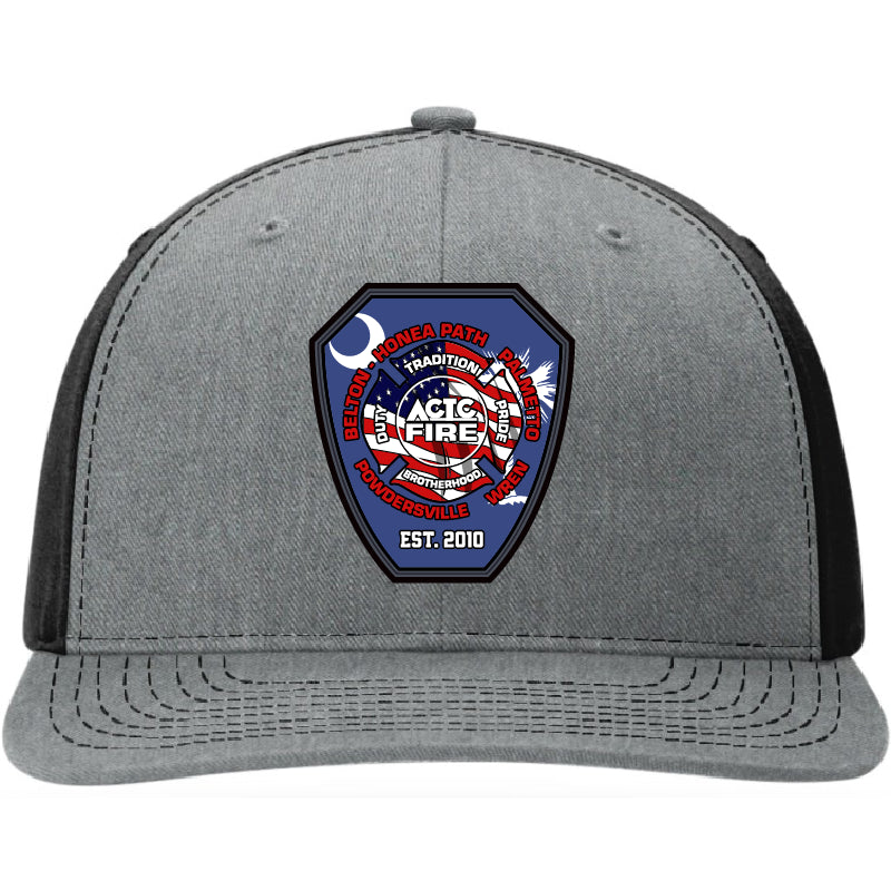 Firefighter training hat featuring ACTC program leather patch