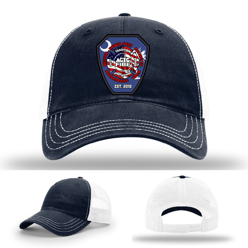 Leather patch firefighter hat with ACTC fire academy design
