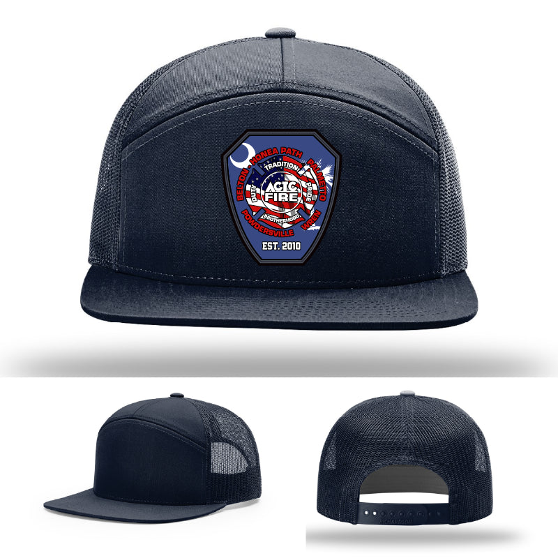 Leather firefighter patch hat for ACTC fire service students