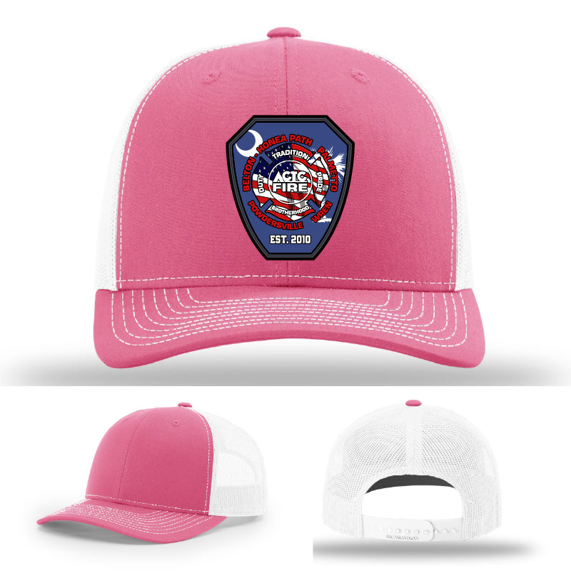 Firefighter hat featuring ACTC firefighting program crest in leather