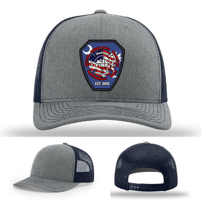 ACTC fire training hat with custom leather program design