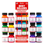 Angelus Best Sellers leather paint kit with twelve colors and red packaging