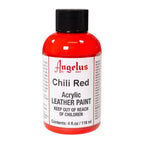 Angelus Chili Red acrylic leather paint in a labeled 4 oz bottle