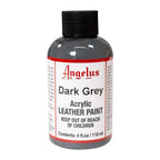 Angelus Dark Grey acrylic leather paint in a labeled 4 oz bottle