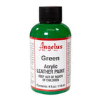 Angelus Green acrylic leather paint in a labeled 4 oz bottle