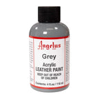 Angelus Grey acrylic leather paint in a labeled 4 oz bottle