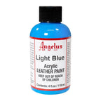 Angelus Light Blue acrylic leather paint in a labeled 4 oz bottle