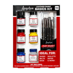 Angelus Paint Basics Kit with five paint colors, brushes, and leather preparer